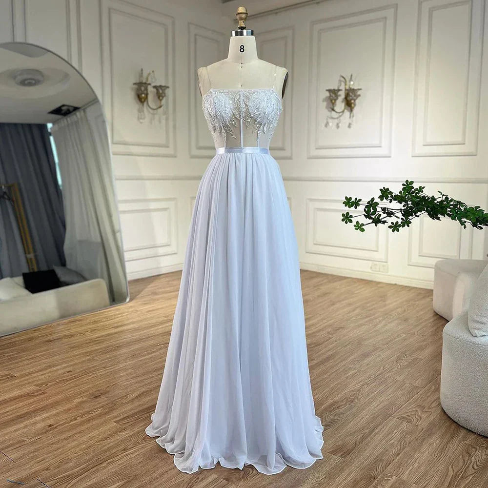 Vestido de sirena árabe blanco de encaje con cuentas y capa larga desmontable | Vestido de noche para mujer, ideal para bodas y fiestas 2025 LA72415 