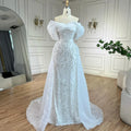 Robe de soirée sirène élégante à perles blanches, style arabe, avec jupe, luxueuse robe de soirée de Dubaï, pour femmes, 2025 LA72398 