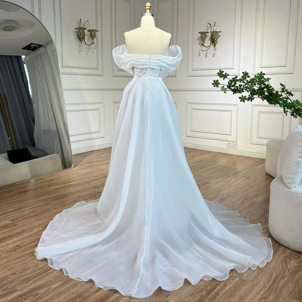 Robe de soirée sirène élégante à perles blanches, style arabe, avec jupe, luxueuse robe de soirée de Dubaï, pour femmes, 2025 LA72398 