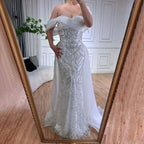 Robe de soirée sirène élégante à perles blanches, style arabe, avec jupe, luxueuse robe de soirée de Dubaï, pour femmes, 2025 LA72398 