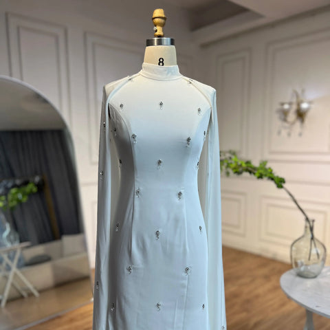 Robe de soirée élégante style sirène, hijab blanc, cape longue, perles, satin, Dubaï, pour femme, LA72487 
