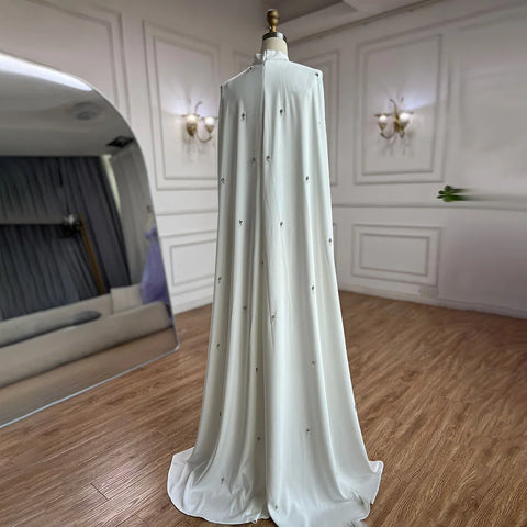 Robe de soirée élégante style sirène, hijab blanc, cape longue, perles, satin, Dubaï, pour femme, LA72487 