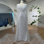Luxury White Feather Evening Dress with Cape Sleeves LA72160