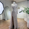 Robe de soirée élégante style sirène, asymétrique épaule dénudée, blanche et nude, avec perles, style arabe, pour femme, modèle LA72196, 2025 