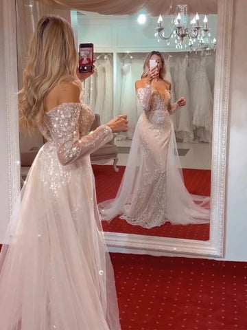 Arabic White Nude Mermaid Elegant Sexy Off The Shoulder Evening Dresses Gowns Luxury Sequined 2025 Party LA71892
