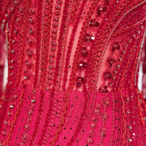 Robe de soirée élégante style sirène rouge vin arabe, manches cape, perles, luxueuse, pour femme, 2025, LA71838 