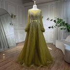 Vestidos de noche elegantes de lujo con cuentas, corte en A, color amarillo árabe, estilo Dubai, para mujer, ideales para bodas y fiestas (2025) LA72300 