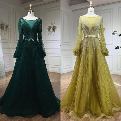 Arabic Yellow A Line Elegant Beaded Luxury Dubai Evening Dresses Gowns For Women Wedding Party 2025 LA72300
