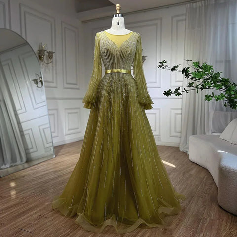 Arabic Yellow A Line Elegant Beaded Luxury Dubai Evening Dresses Gowns For Women Wedding Party 2025 LA72300