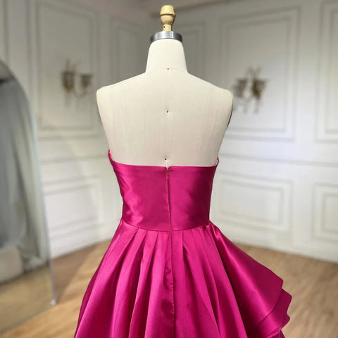 Arabic fuchsia A Line Elegant Satin Strapless Evening Dresses Gowns For Women Wedding Party 2025 LA72313