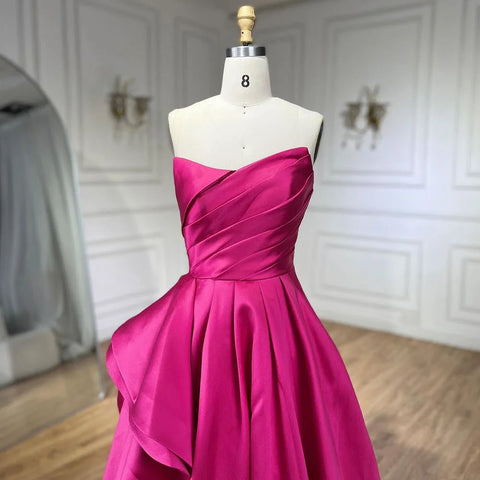 Arabic fuchsia A Line Elegant Satin Strapless Evening Dresses Gowns For Women Wedding Party 2025 LA72313