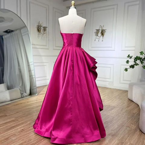Arabic fuchsia A Line Elegant Satin Strapless Evening Dresses Gowns For Women Wedding Party 2025 LA72313