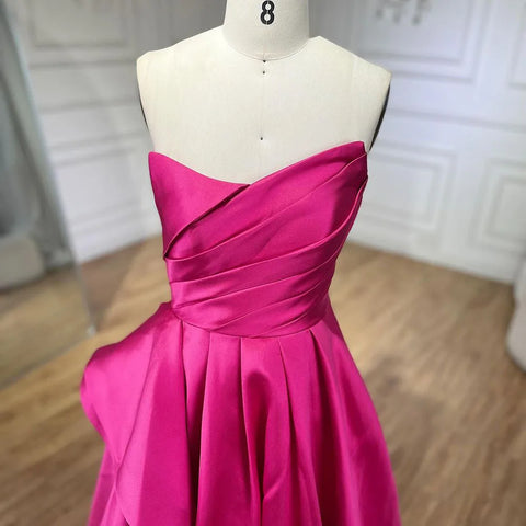 Arabic fuchsia A Line Elegant Satin Strapless Evening Dresses Gowns For Women Wedding Party 2025 LA72313