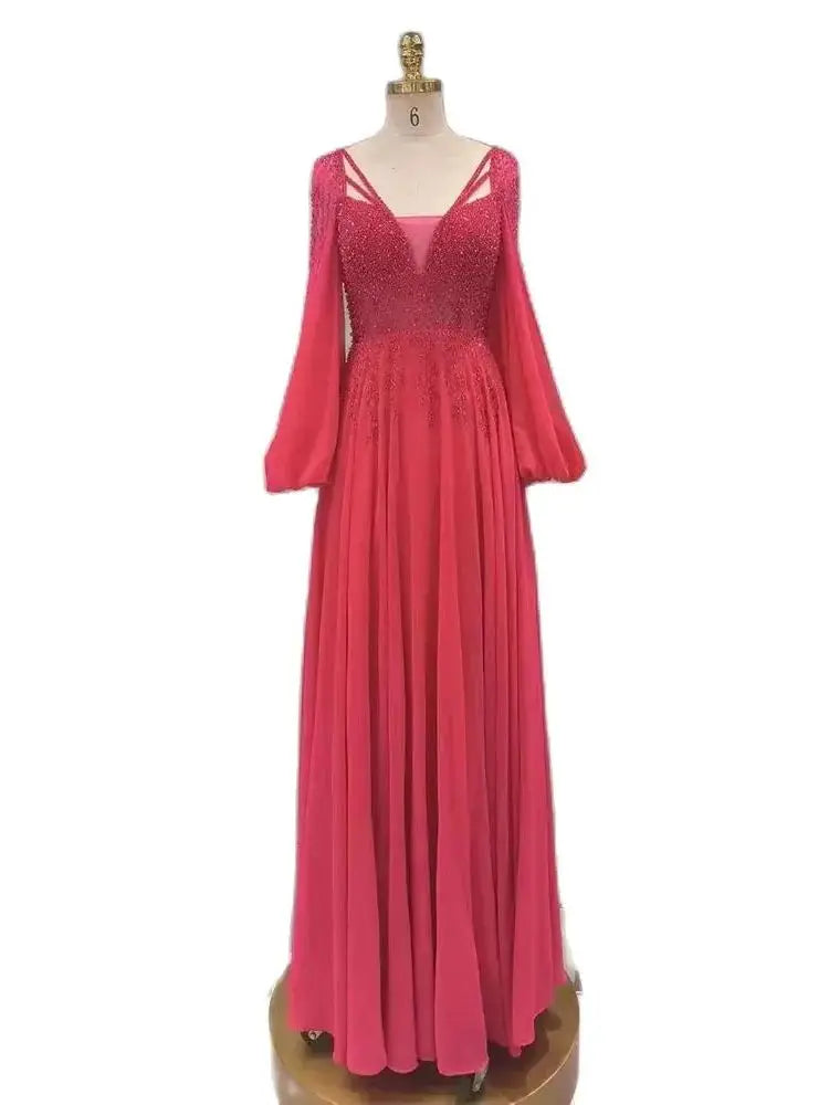 Arabic fuchsia A-Line Sparkle Beaded Luxury Long Evening Dresses Gowns A Line Beaded for Women Party 2025 LA72380