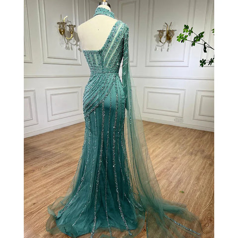 Robe de soirée sirène rose arabe, manches cape, fente haute, perles, pour femmes, mariage, LA71938, 2025 