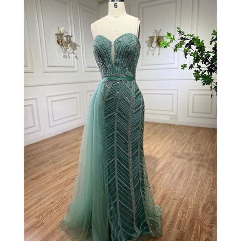 Robe de soirée longue style sirène turquoise, sexy, fendue sur le côté, avec perles, pour femme, tenue de mariage, 2025, LA71966 