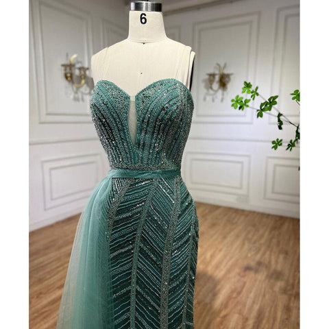 Robe de soirée longue style sirène turquoise, sexy, fendue sur le côté, avec perles, pour femme, tenue de mariage, 2025, LA71966 