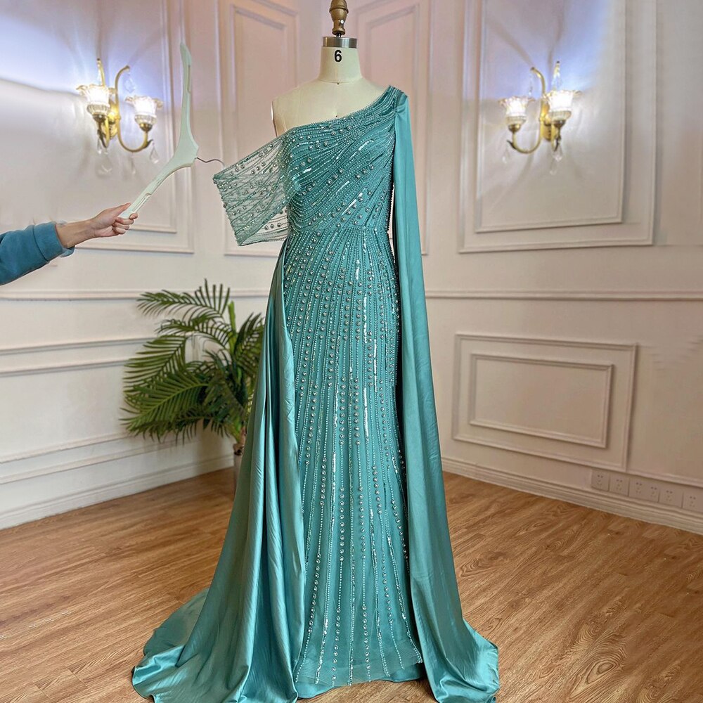 Pink Cape Sleeve Elegant Mermaid Beaded Luxury Evening Dresses Gowns 2025  For Woman Wedding Party LA71694