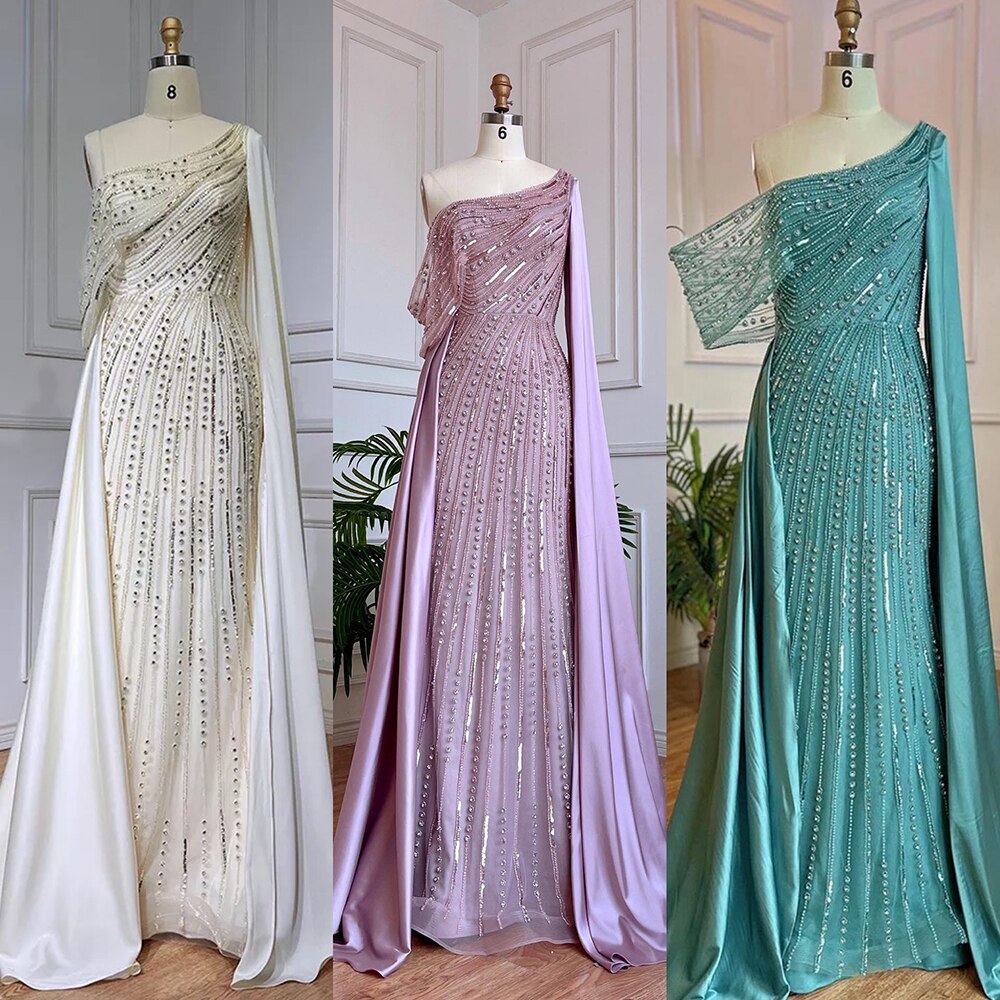 Pink Cape Sleeve Elegant Mermaid Beaded Luxury Evening Dresses Gowns 2025  For Woman Wedding Party LA71694
