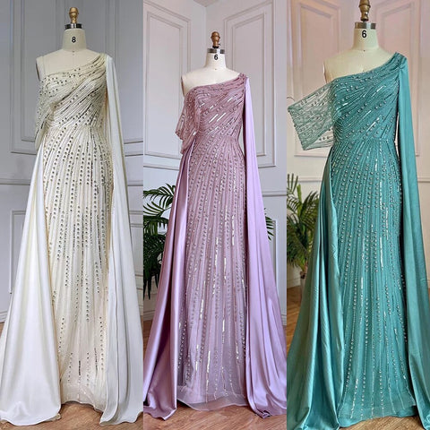 Vestido de noche elegante de sirena con mangas abullonadas y cuentas rosas, de lujo, para mujer, para fiesta de bodas, LA71694 