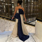 Beige Elegant Mermaid Mikado Satin Sexy Strapless  Long Evening Dresses Gowns 2025 For Women Wedding Party LA71953
