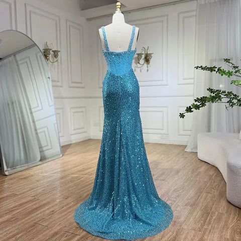 Beige Mermaid Floor Length Evening Gowns Luxury Beaded Crystal Spaghetti Strap Party Drsses For Women 2025 LA72163