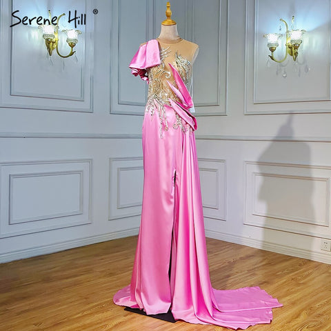 Beige Mermaid Overskirt Evening Dresses Gowns 2025 Satin Beaded Elegant For Women Party LA71199