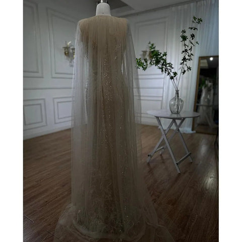 Beige Mermaid Shawl Yarn Sexy Beaded Feathers Luxury Dubai Evening Dresses Gowns  2025 For Women Party LA72142
