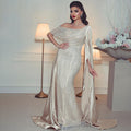 Beige One Shoulder Cape Sleeve Elegant Mermaid Beaded Luxury Evening Dresses Gowns 2025  For Woman Party LA71694
