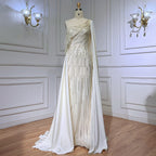 Beige One Shoulder Cape Sleeve Elegant Mermaid Beaded Luxury Evening Dresses Gowns 2025  For Woman Party LA71694