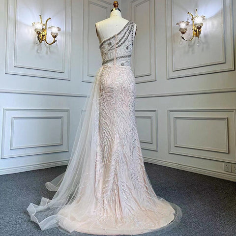 Beige Sexy High Split Elegant Evening Dresses Gowns Mermaid Beaded With Overskirt 2025 For Women Party LA71623