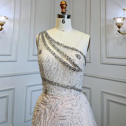 Beige Sexy High Split Elegant Evening Dresses Gowns Mermaid Beaded With Overskirt 2025 For Women Party LA71623