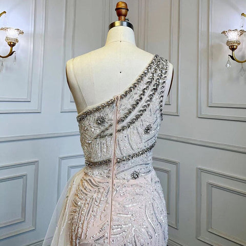 Beige Sexy High Split Elegant Evening Dresses Gowns Mermaid Beaded With Overskirt 2025 For Women Party LA71623