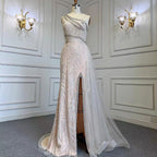 Beige Sexy High Split Elegant Evening Dresses Gowns Mermaid Beaded With Overskirt 2025 For Women Party LA71623