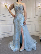 Beige Sexy High Split Elegant Evening Dresses Gowns Mermaid Beaded With Overskirt 2025 For Women Party LA71623