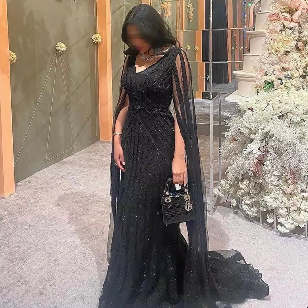 Mermaid Evening Dresses with Cape Sleeves 2025 LA71889