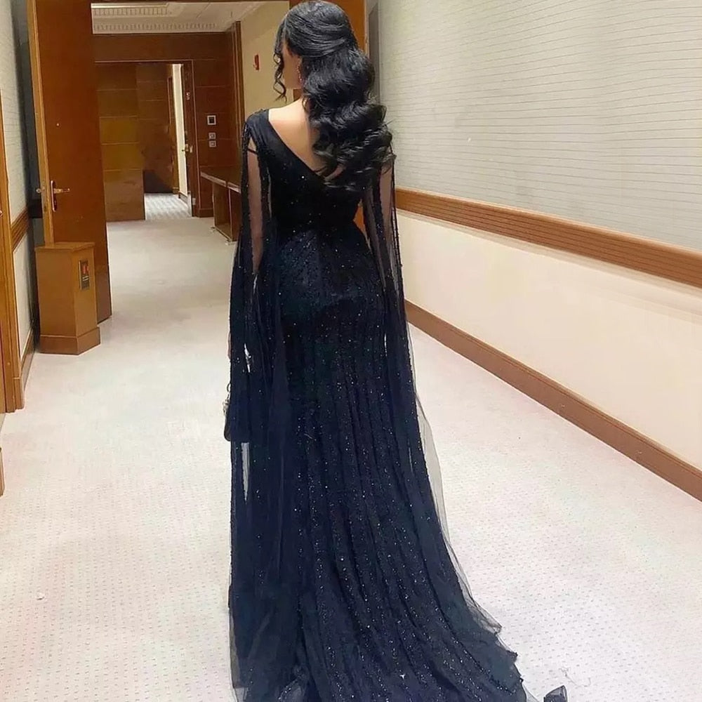 Mermaid Evening Dresses with Cape Sleeves 2025 LA71889