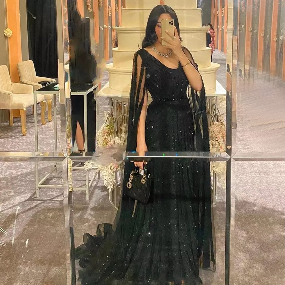 Mermaid Evening Dresses with Cape Sleeves 2025 LA71889
