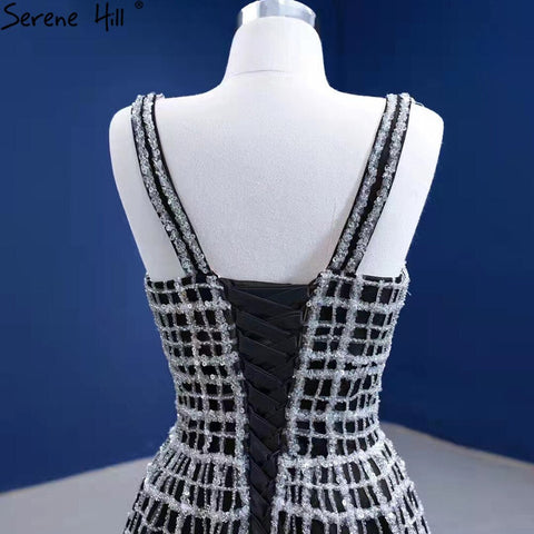 Black Luxury V-Neck Evening Dresses Gowns 2025 A-Line Lace Up For Women Wedding Party HM67405