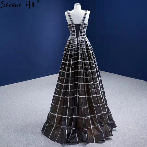 Black Luxury V-Neck Evening Dresses Gowns 2025 A-Line Lace Up For Women Wedding Party HM67405