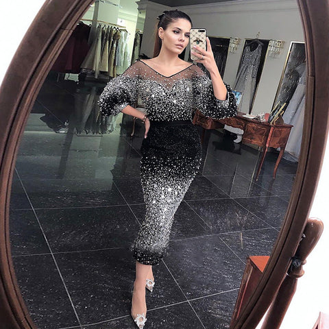 Black Mermaid Beaded Evening Dresses Gowns 2025 Elegant Luxury Ankle-Length For Women Party LA71594