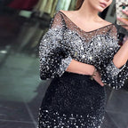Black Mermaid Beaded Evening Dresses Gowns 2025 Elegant Luxury Ankle-Length For Women Party LA71594