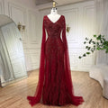 Black Mermaid Cape Sleeves High Split Luxury Beaded Feathers Evening Dresses Gowns 2025 For Women Party LA72216