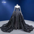 Black Mermaid Detachable Skirt Sparkle Sequins Beaded Bride Gowns Wedding Dress High End Custom Made HM67480