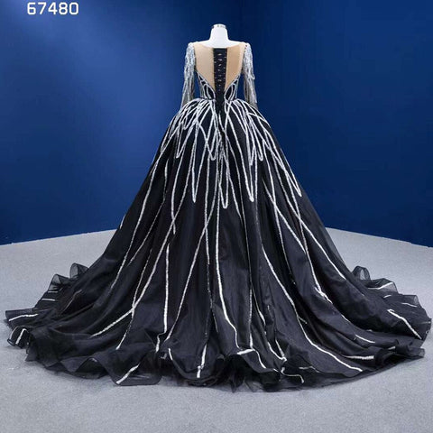 Black Mermaid Detachable Skirt Sparkle Sequins Beaded Bride Gowns Wedding Dress High End Custom Made HM67480