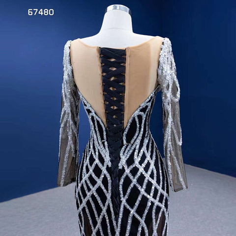 Black Mermaid Detachable Skirt Sparkle Sequins Beaded Bride Gowns Wedding Dress High End Custom Made HM67480