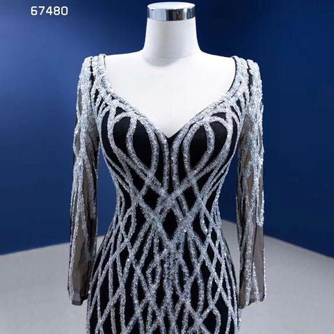 Black Mermaid Detachable Skirt Sparkle Sequins Beaded Bride Gowns Wedding Dress High End Custom Made HM67480