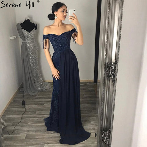 Black Mermaid Elegant Evening Dresses Gowns 2025 Lace Beading Luxury For Women Party LA70975