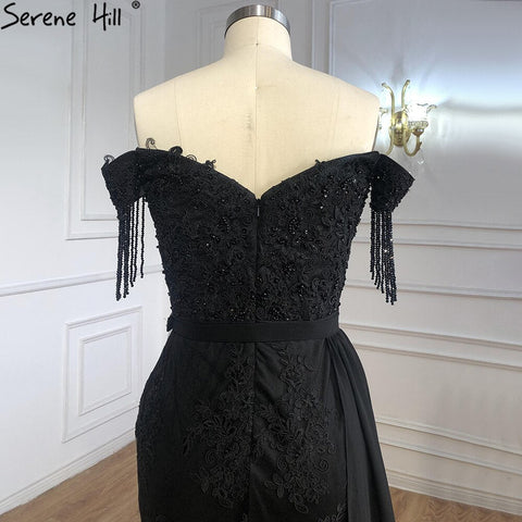Black Mermaid Elegant Evening Dresses Gowns 2025 Lace Beading Luxury For Women Party LA70975