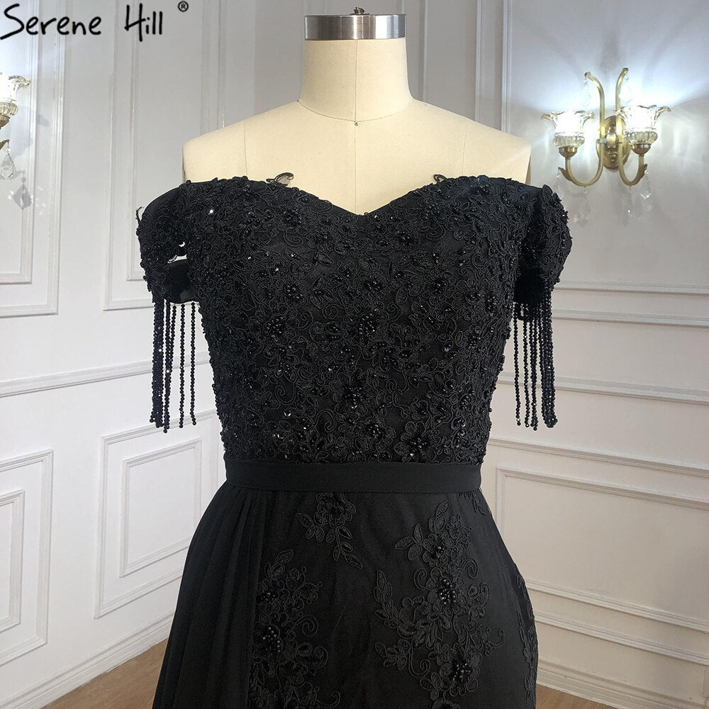 Black Mermaid Elegant Evening Dresses Gowns 2025 Lace Beading Luxury For Women Party LA70975